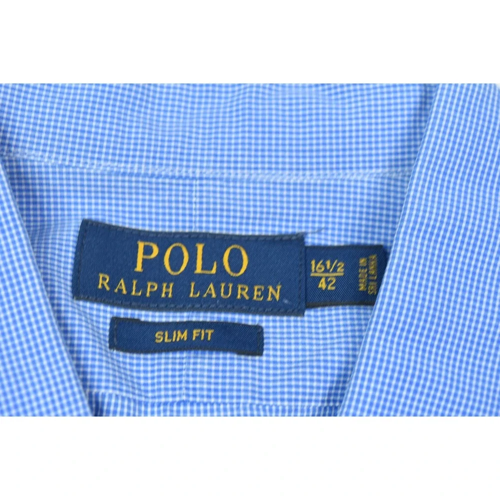 Polo Ralph Lauren Shirt Mens 16.5 Blue Check Long Sleeve Button-Up Slim Fit